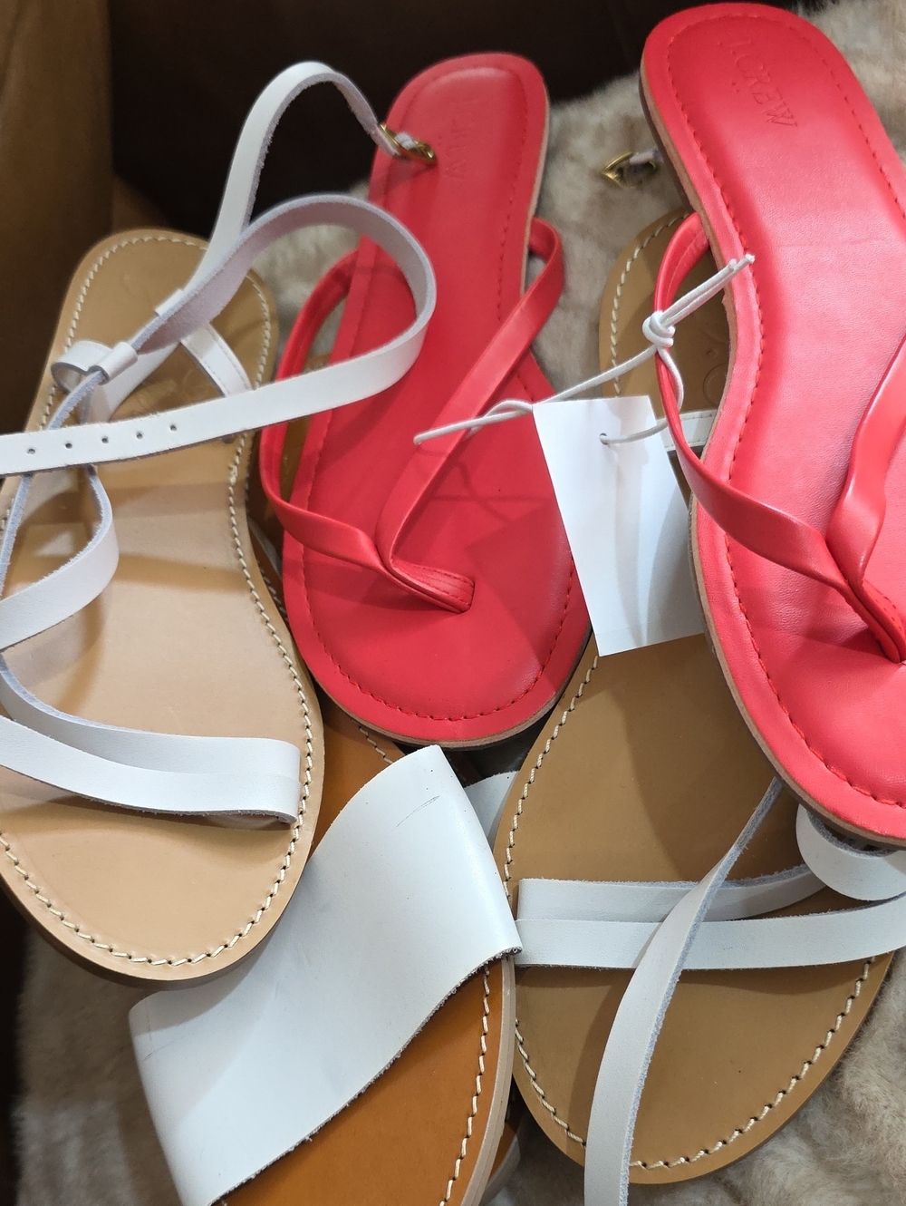 Bundle Of 3 Pairs J. Crew Women's Coral and White Strappy Sandals - Picture 2 of 10